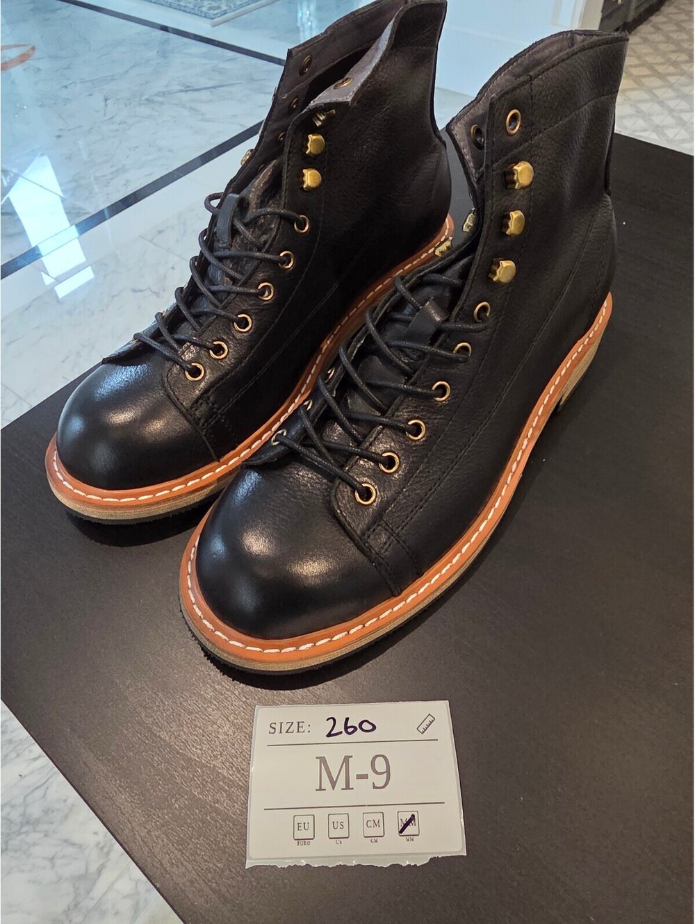 Men's Black Leather Boots with Brown Trim